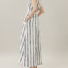 Summer Linen Striped Holiday Style Sleeveless V-neck Dress