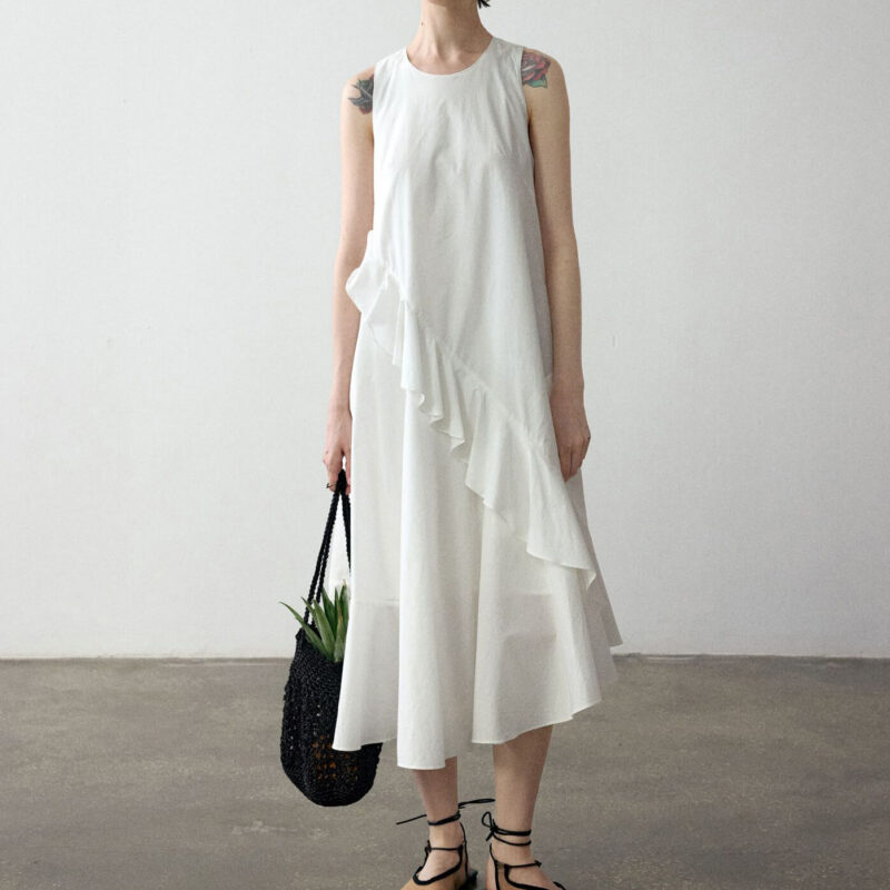 Summer Long Staple Cotton Ruffle Dress
