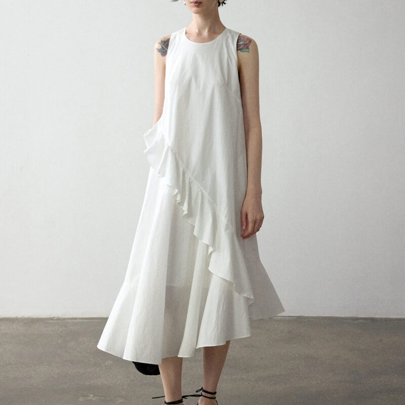 Summer Long Staple Cotton Ruffle Dress