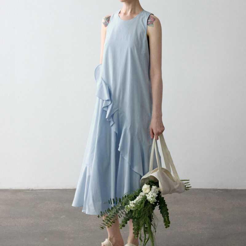 Summer Long Staple Cotton Ruffle Dress