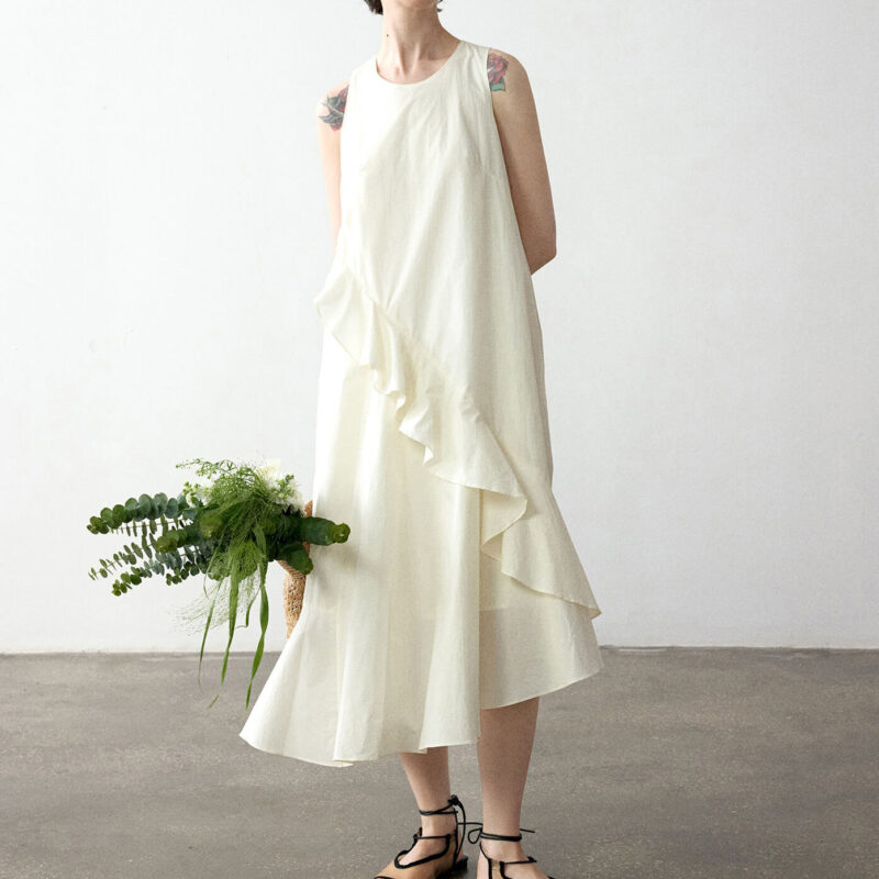 Summer Long Staple Cotton Ruffle Dress
