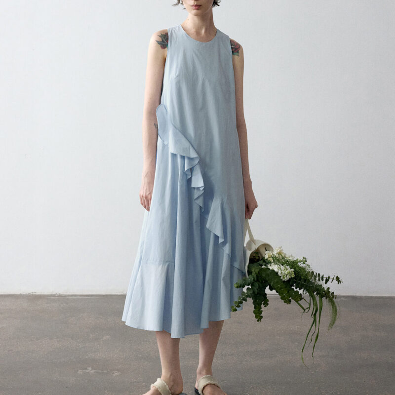 Summer Long Staple Cotton Ruffle Dress