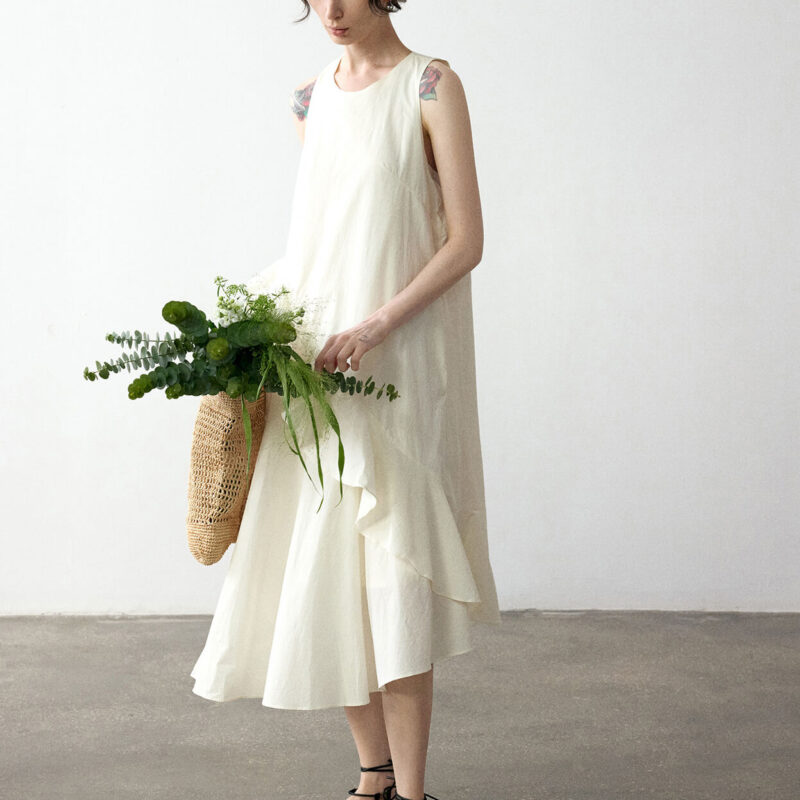 Summer Long Staple Cotton Ruffle Dress