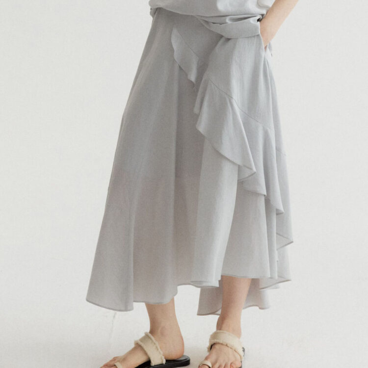 Summer Long Staple Cotton Ruffled A-Line Elastic Waist Skirt