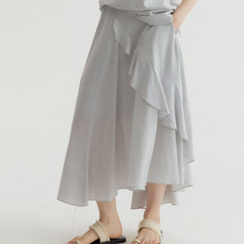 Summer Long Staple Cotton Ruffled A-Line Elastic Waist Skirt
