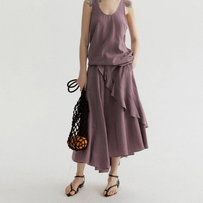 Summer Long Staple Cotton Ruffled A-Line Elastic Waist Skirt