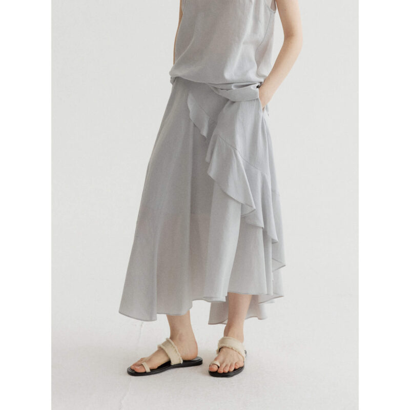 Summer Long Staple Cotton Ruffled A-Line Elastic Waist Skirt
