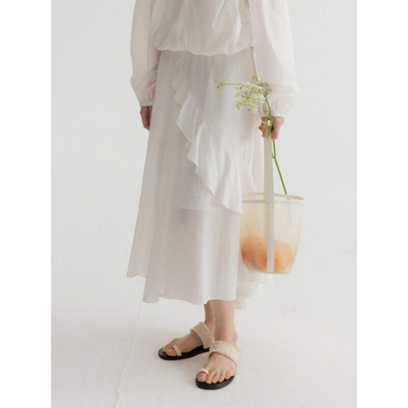 Summer Long Staple Cotton Ruffled A-Line Elastic Waist Skirt