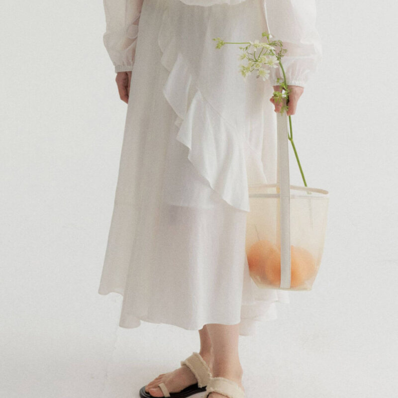 Summer Long Staple Cotton Ruffled A-Line Elastic Waist Skirt