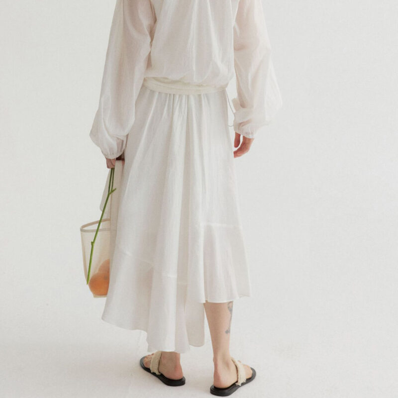 Summer Long Staple Cotton Ruffled A-Line Elastic Waist Skirt