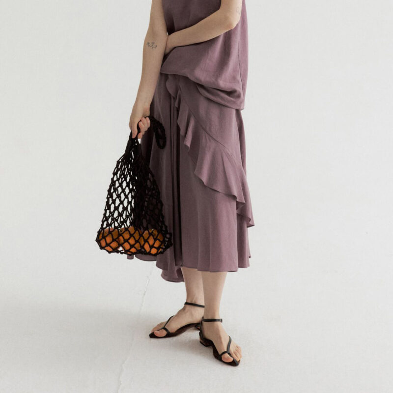 Summer Long Staple Cotton Ruffled A-Line Elastic Waist Skirt