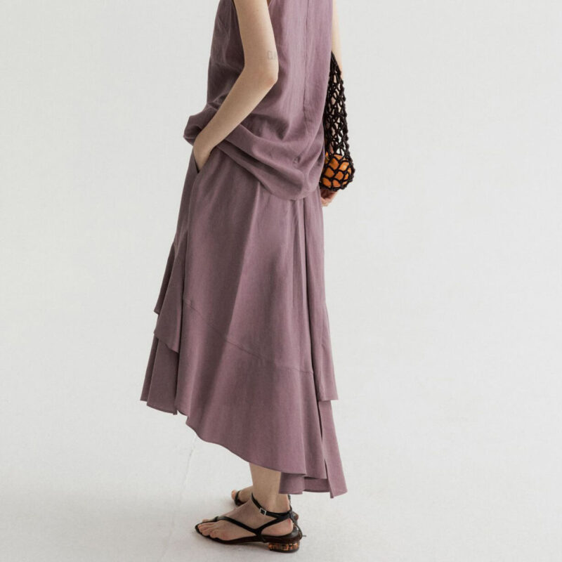 Summer Long Staple Cotton Ruffled A-Line Elastic Waist Skirt