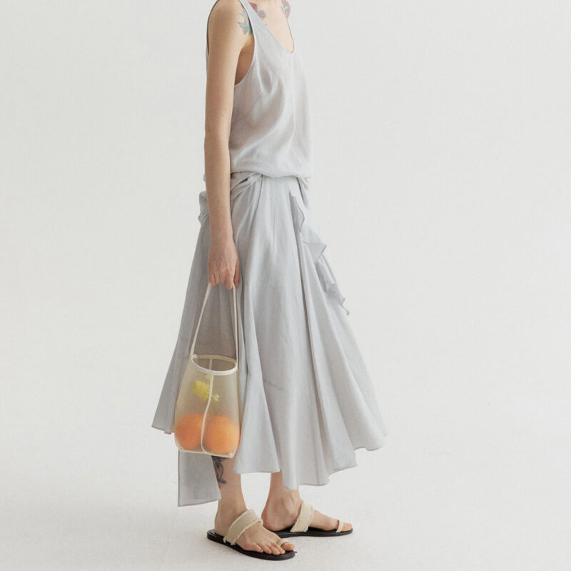 Summer Long Staple Cotton Ruffled A-Line Elastic Waist Skirt