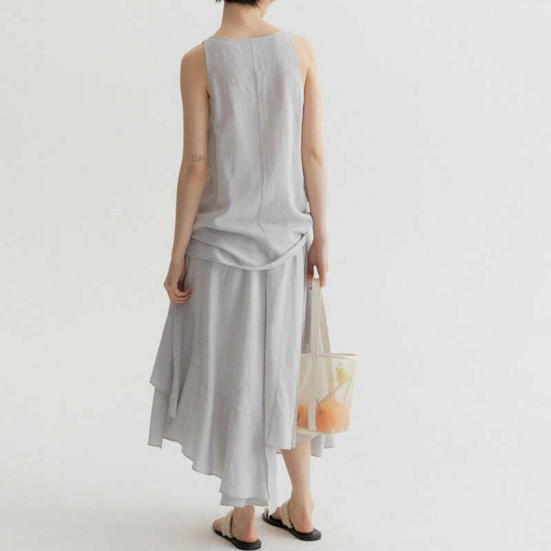 Summer Long Staple Cotton Ruffled A-Line Elastic Waist Skirt