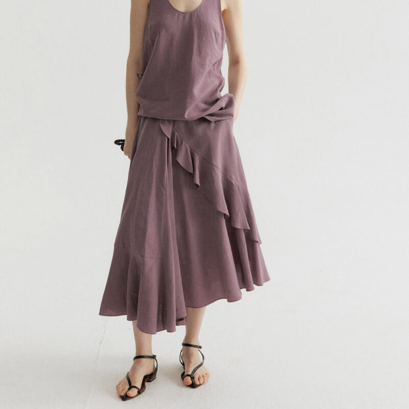 Summer Long Staple Cotton Ruffled A-Line Elastic Waist Skirt