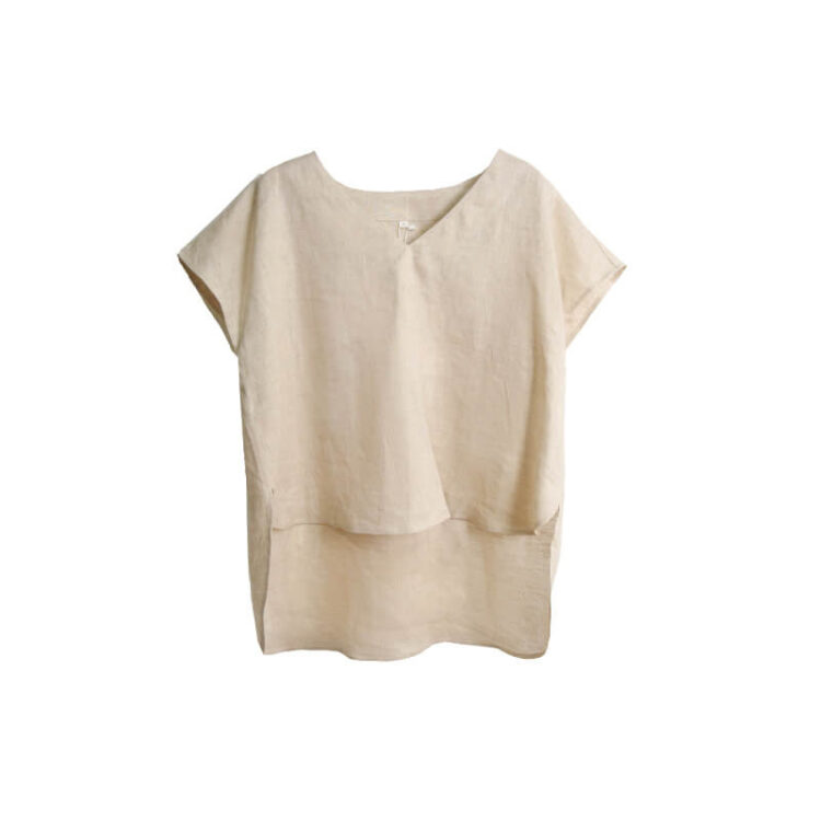 Summer Loose-fitting Linen V-neck Asymmetrical Hem Blouse