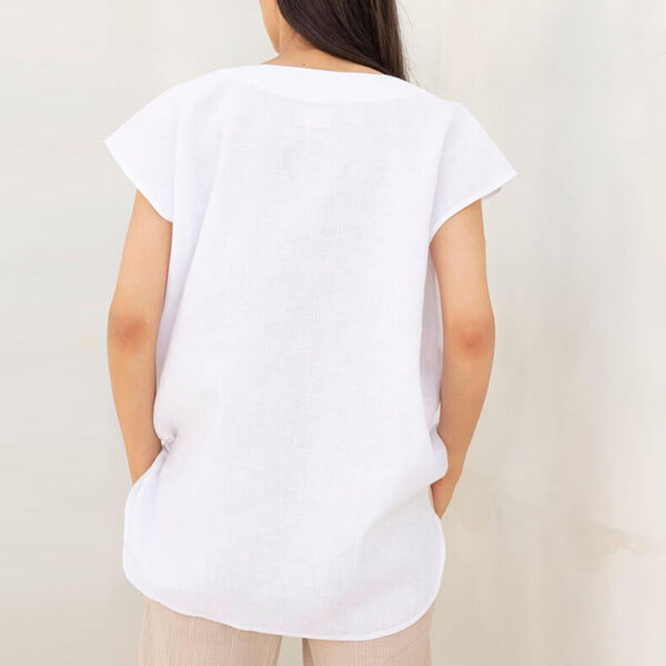 Summer Loose fitting Linen V neck Asymmetrical Hem Blouse 5