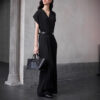 Summer Minimalist Commuting Waist-cinching Wide-leg Jumpsuit