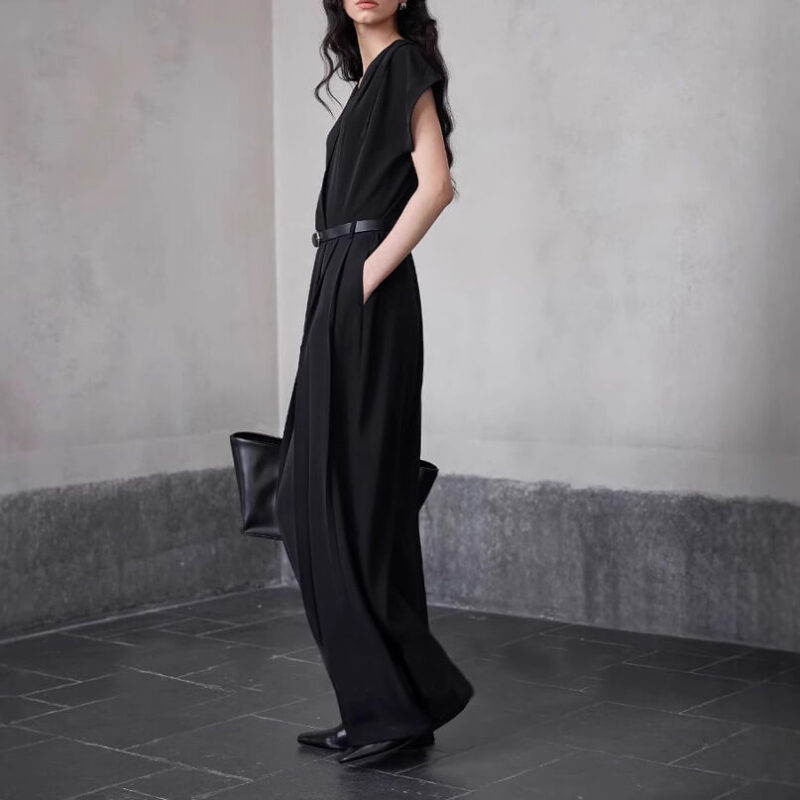 Summer Minimalist Commuting Waist-cinching Wide-leg Jumpsuit