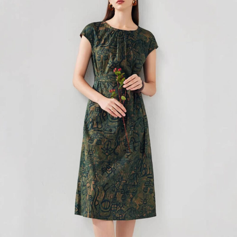 Summer Mulberry Silk Oracle Bone Jacquard Reversible Dress