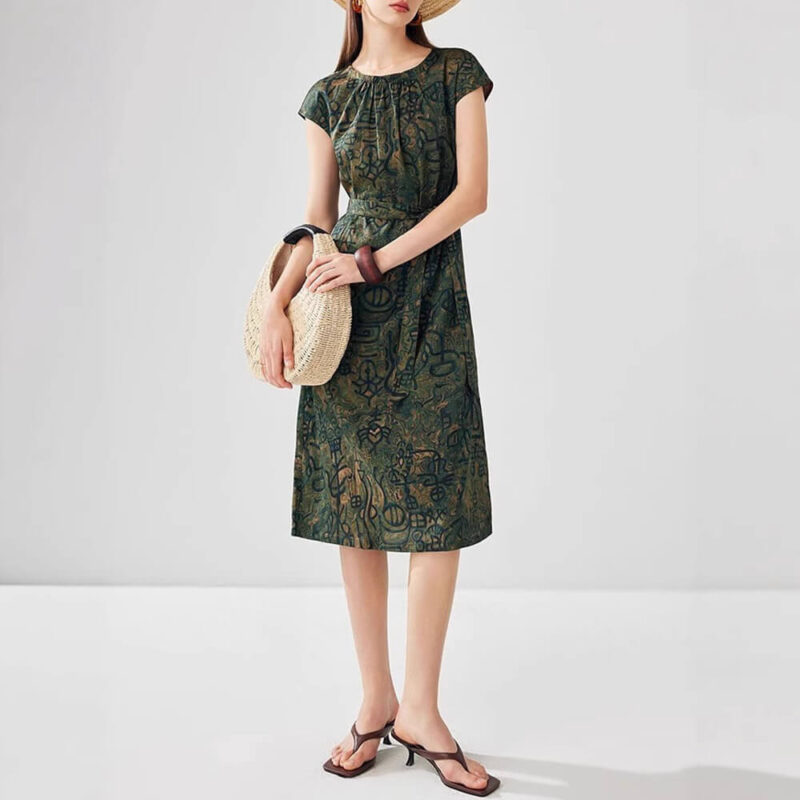 Summer Mulberry Silk Oracle Bone Jacquard Reversible Dress