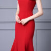Summer Off shoulder Short sleeved Hand sewn Rhinestones Mid length V neck Slim Fishtail Evening Dress 10