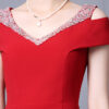 Summer Off shoulder Short sleeved Hand sewn Rhinestones Mid length V neck Slim Fishtail Evening Dress 11