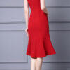 Summer Off shoulder Short sleeved Hand sewn Rhinestones Mid length V neck Slim Fishtail Evening Dress 12