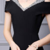 Summer Off shoulder Short sleeved Hand sewn Rhinestones Mid length V neck Slim Fishtail Evening Dress 13