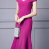 Summer Off shoulder Short sleeved Hand sewn Rhinestones Mid length V neck Slim Fishtail Evening Dress 15