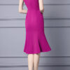 Summer Off shoulder Short sleeved Hand sewn Rhinestones Mid length V neck Slim Fishtail Evening Dress 16