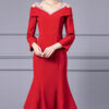 Summer Off shoulder Short sleeved Hand sewn Rhinestones Mid length V neck Slim Fishtail Evening Dress 4