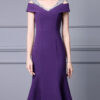 Summer Off shoulder Short sleeved Hand sewn Rhinestones Mid length V neck Slim Fishtail Evening Dress 5