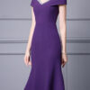 Summer Off shoulder Short sleeved Hand sewn Rhinestones Mid length V neck Slim Fishtail Evening Dress 7