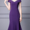 Summer Off shoulder Short sleeved Hand sewn Rhinestones Mid length V neck Slim Fishtail Evening Dress 8