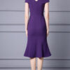 Summer Off shoulder Short sleeved Hand sewn Rhinestones Mid length V neck Slim Fishtail Evening Dress 9