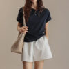 Summer Polo-collar Short-sleeved Cotton-linen Casual T-shirt
