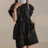Summer Puff Sleeve Waist-cinching Lace-up Dropped Shoulder Sleeves Blouse