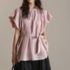 Summer Puff Sleeve Waist-cinching Lace-up Dropped Shoulder Sleeves Blouse