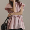 Summer Puff Sleeve Waist-cinching Lace-up Dropped Shoulder Sleeves Blouse