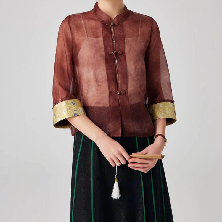 Summer Purple Silk Retro Stand Collar Chinese Style Top 7