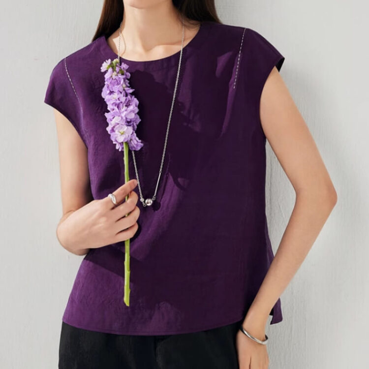 Summer Purple Silk Side Slit Reversible Top