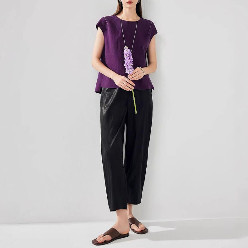 Summer Purple Silk Side Slit Reversible Top