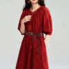 Summer Red Combed Cotton Hollow Embroidered Rusty Bohemian Resort Style Dress