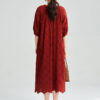 Summer Red Combed Cotton Hollow Embroidered Rusty Bohemian Resort Style Dress