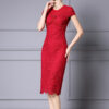 Summer Red Pearl Lace Mid Length Evening Dress 1