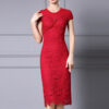 Summer Red Pearl Lace Mid Length Evening Dress 10
