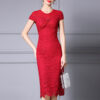 Summer Red Pearl Lace Mid Length Evening Dress 12