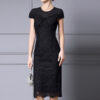 Summer Red Pearl Lace Mid Length Evening Dress 13