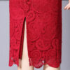 Summer Red Pearl Lace Mid Length Evening Dress 2